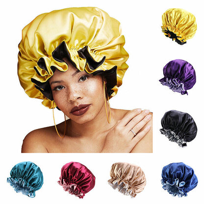 Silk Night Sleep Cap Hair Bonnet Hat Satin Wide Band Large Jumbo Head Cover Size