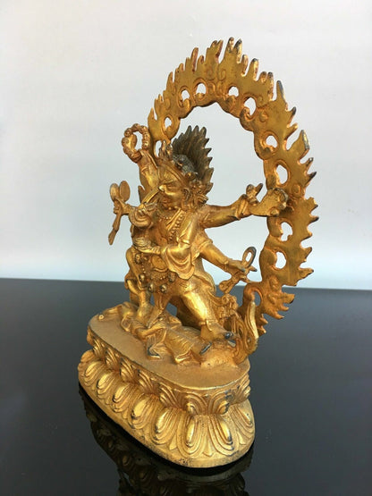 8.6" Antique Old Tibetan Buddhism Bronze Gilt Six Arms Vajra Buddha Statue