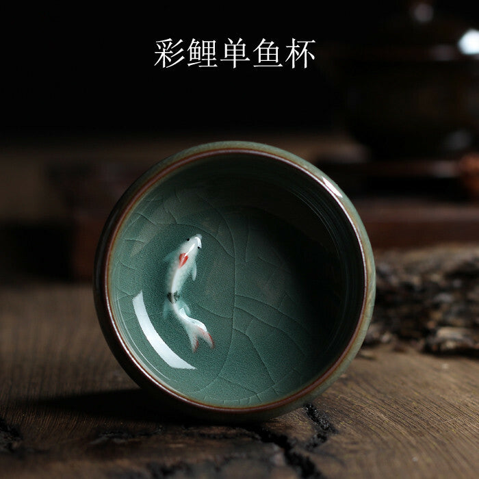 Chinese Longquan Celadon Porcelain China Tea Cup and Saucer Tea Bowl with Golden