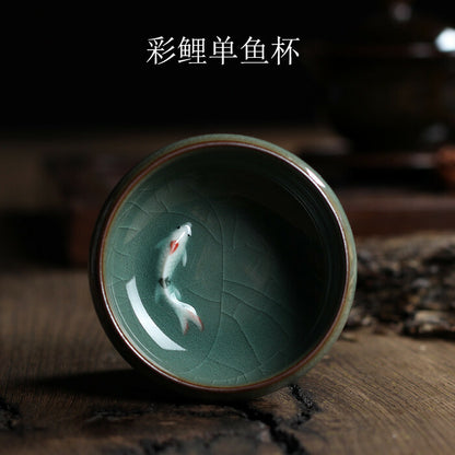 Chinese Longquan Celadon Porcelain China Tea Cup and Saucer Tea Bowl with Golden
