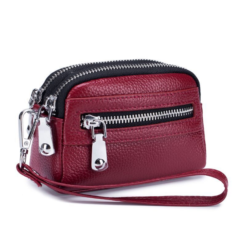 Genuine Leather Mini Wallet Double Zipper Coin Purse Cute Small Clutch Bag 1 PC