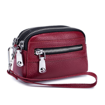 Genuine Leather Mini Wallet Double Zipper Coin Purse Cute Small Clutch Bag 1 PC