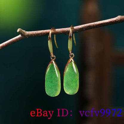Jade Water Drop Earrings Women Green 925 Silver Amulet Natural Jewelry