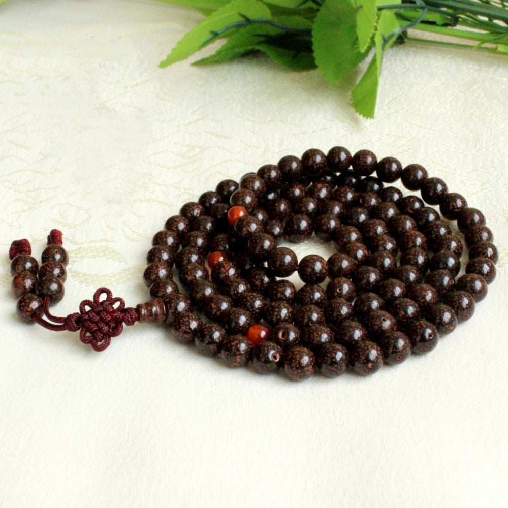 8Mm Tibetan Buddhism 108 Red Dot Star Moon Bodhi Prayer Pearl Mara Necklace -