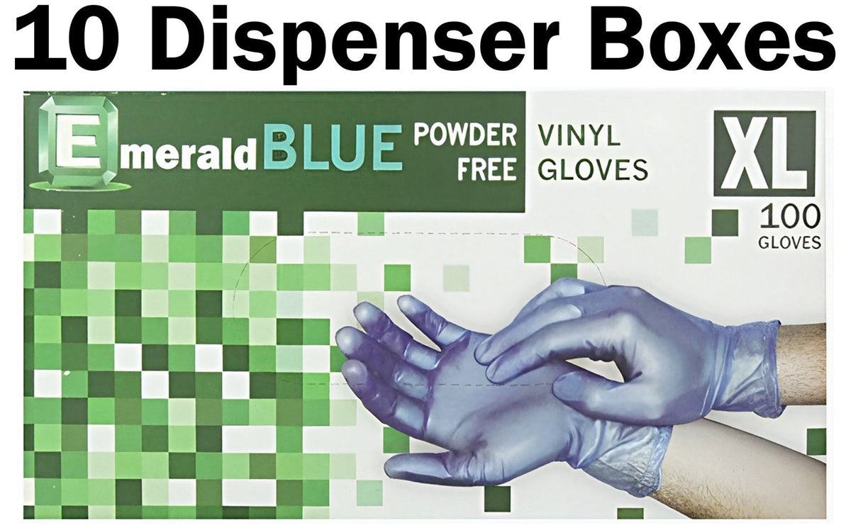 Emerald Shannon 1,000 Count SIZE X-LARGE Powder-Free Vinyl Gloves, 4 Mil, Blue