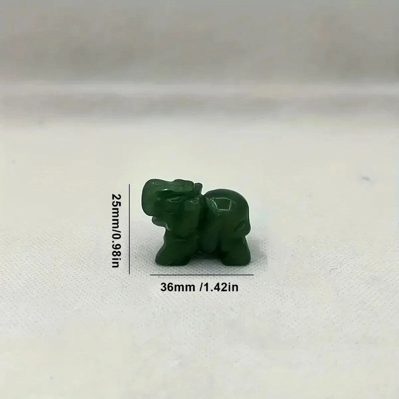 36mm Chinese Jade Ston Luck Elephant Fortune Feng Shui Statue Office Ornament