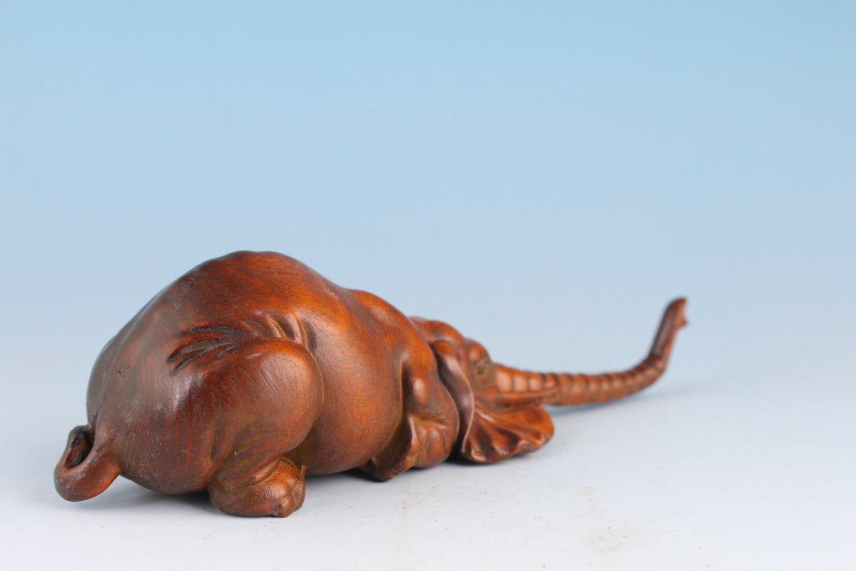 Netsuke Chinese Rare Boxwood Handwork elephant Statue tea pet fengshui