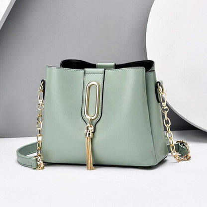 Tassels Bucket Bag Soft Leather Chain Shoulder Bag Crossbody Bags for Women
