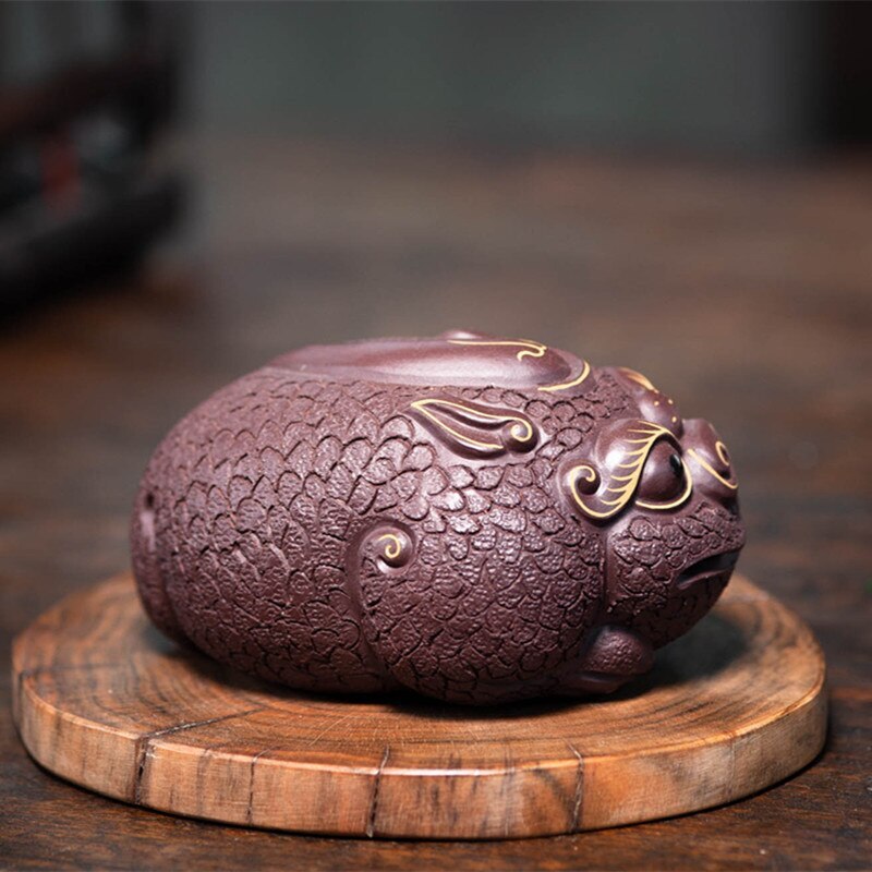 3.74" Chinese Yixing Handmade Purple Clay Tea Pet Statue Ornaments Tea Figurine