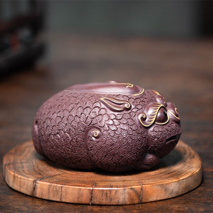 3.74" Chinese Yixing Handmade Purple Clay Tea Pet Statue Ornaments Tea Figurine