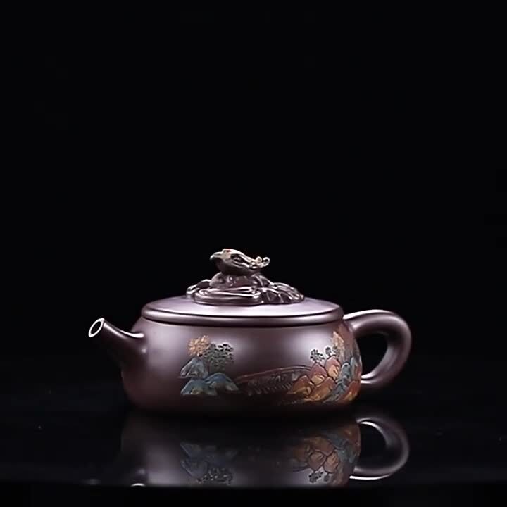 Original Ore Yixing Zisha Purple Clay Tea Pot Marked 9 Infuser Holes Handmade