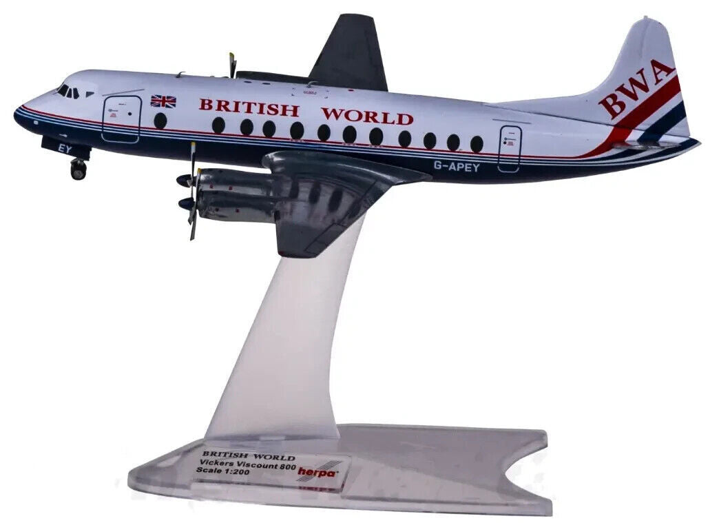 1:200 Herpa BRITISH WORLD Vickers Viscount 800 Passenger Airplane Diecast Model