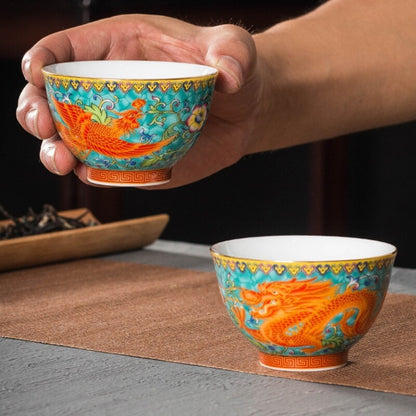 Chinese Tea Cup Dragon Phoenix Print Master Cup 85ml Porcelain Cup Of Tea China