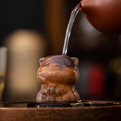 Old Rock Mud Cute Cat Tea Pet Ceramic 4.8cm Handmade Tea Table Decoration Retro