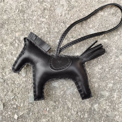 Genuine Leather Horse Bag Charm Hanging Key Ring Purse Accessories Keychain