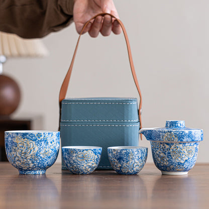 Jingdezhen Porcelain Tea Set With Portable Bag Ceramic Tea Pot Matching Tea Cups