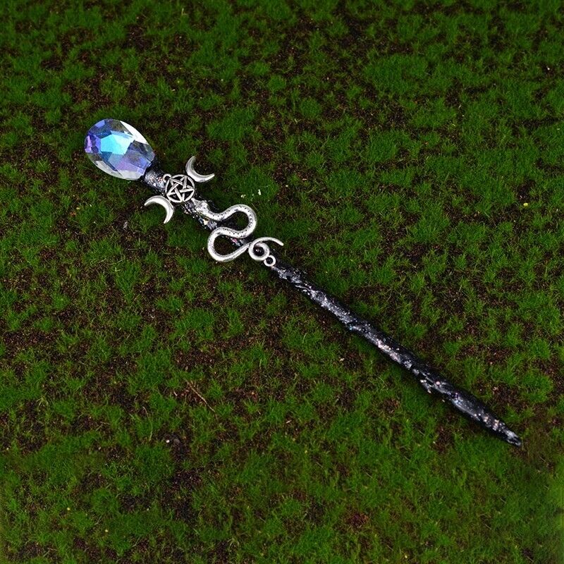 Magic Wands Triple Moon Snake Crystal Fairy Sticks Witch Altar Adornment 20-25cm