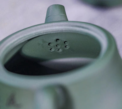 5" Chinese Yixing Zisha Pottery Green Clay 240CC Handmade Bamboo Joint Teapot