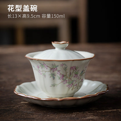 1pc Ru Kiln Sancai Gaiwan Ceramic Tea Bowl Household Kung Fu Tea Set