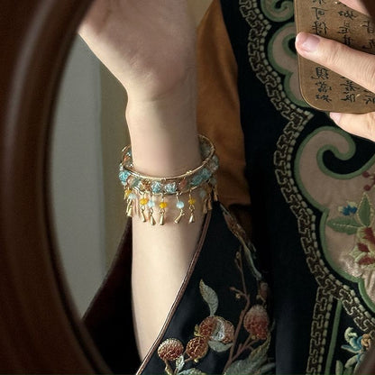 New Chinese Tassel Cuff Bracelet Boho Fairy Beaded Open Bangle Gold