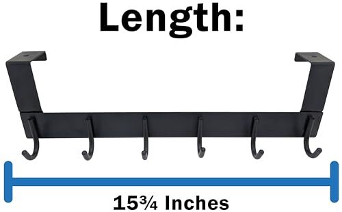 6 Hook Over-the-Door Hanger, Matte Black Color, Sleek Design, 16-Inch Length