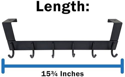6 Hook Over-the-Door Hanger, Matte Black Color, Sleek Design, 16-Inch Length
