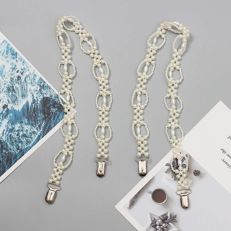 Women Waist Corset 69x2cm Fashion Pearl Chain Decoration Suspender Trouser Strap