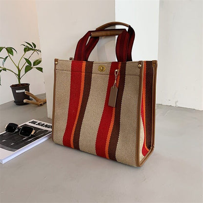 Canvas Tote Bag Women Handbag Stripe Shoulder Bags Big Shopper Totes