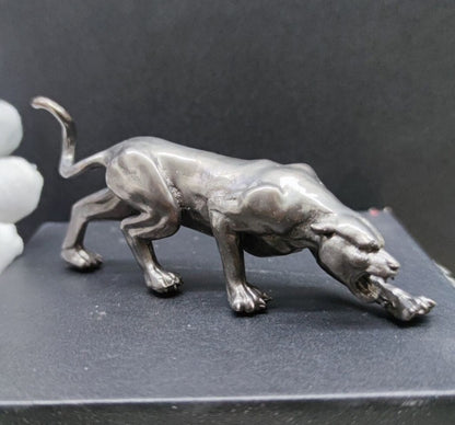 Solid Black Brass Leopard Statue Animal Artwork Collection Table Decor