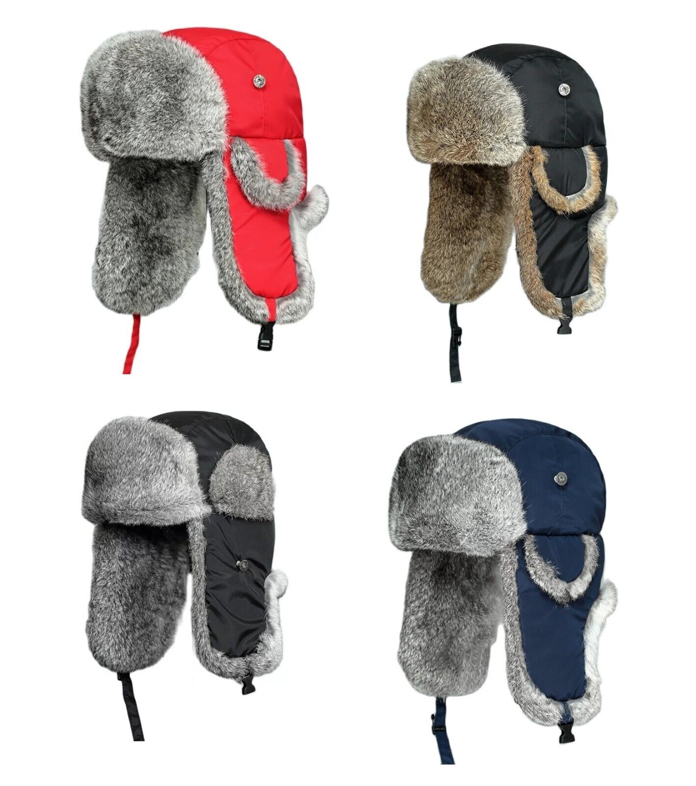 Men Bomber Hats Natural Real Rabbit Fur Outdoor Windproof Super Warm Cap 55-62cm