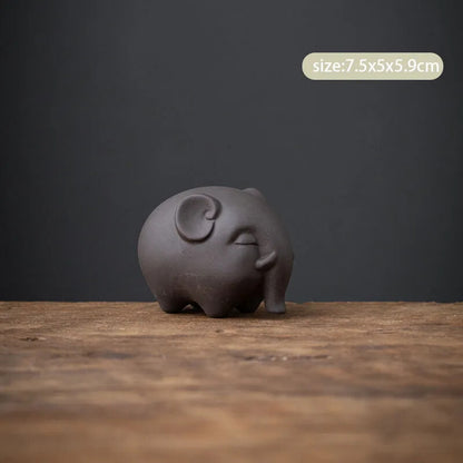Purple Clay Tea Pet Cute Elephant Sculpture Handmade Ornament Tea Figurine Decor