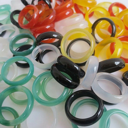 10/100pcs Wholesale Natural Agate Ring Jewelry Gemstone Colorful Band Rings Lots