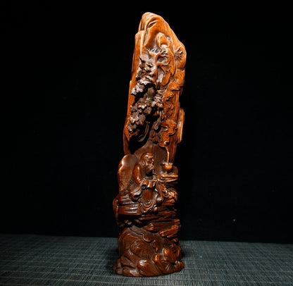 China Boxwood Carving Damo Buddha Statue Sculptures Wooden Figurines Decor Home