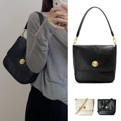 Wrinkled Real Leather Shoulder bag Flap Purse Tote Messenger Crossbody Handbag