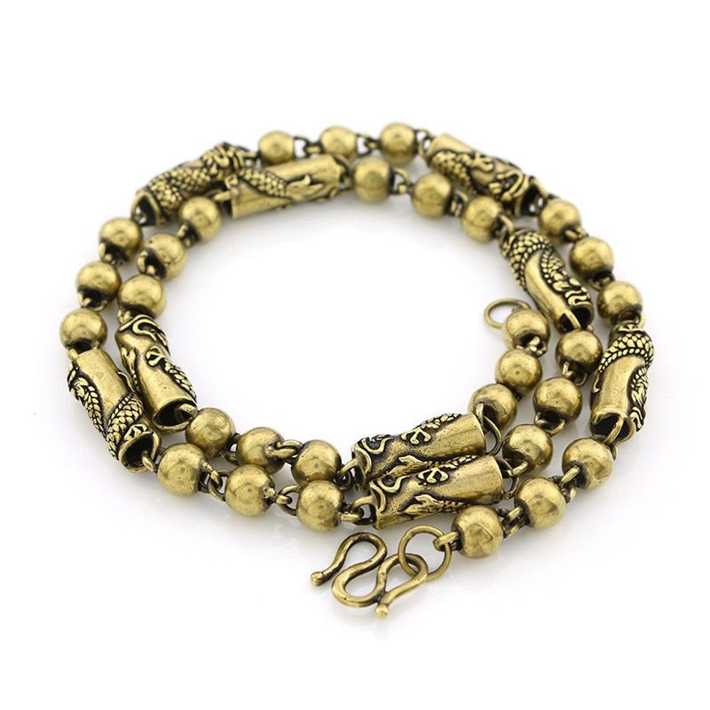 Vintage Brass Necklace Aged Copper Dragon Head Chain 60cm 0.8cm 146g