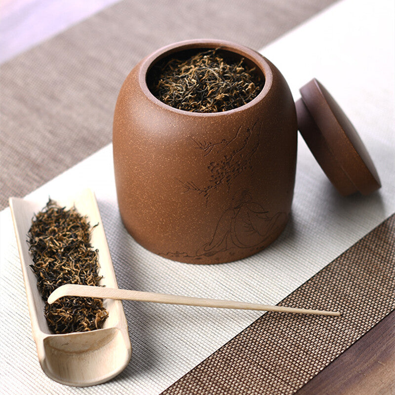 Yixing Zisha Pottery Handmade Old Man Tree Tea Canister Authentic Tea Jar Pot