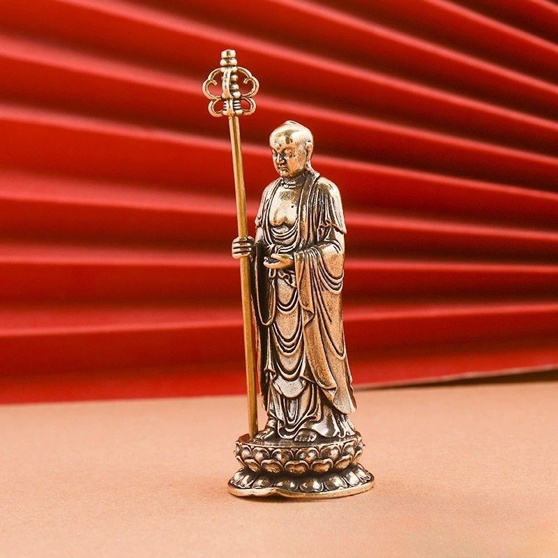 Creative Brass Ksitigarbha Ornament Jiuhua Mountain Bodhisattva Statue