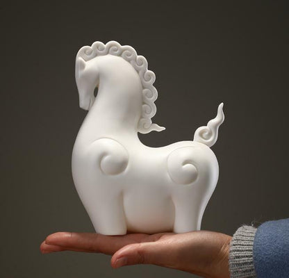 6.2" Chinese White Porcelain Ceramics Lovable Small Fat Horse Figurine Statues