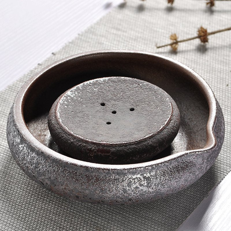 Iron Rust Glaze Pot Mat Ceramic Crude Pottery Holder For Tea Pot Reservoir Mats