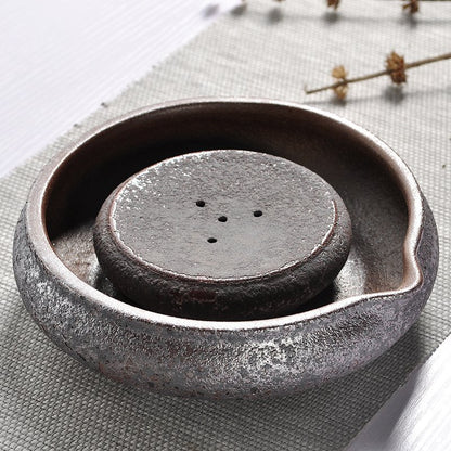 Iron Rust Glaze Pot Mat Ceramic Crude Pottery Holder For Tea Pot Reservoir Mats