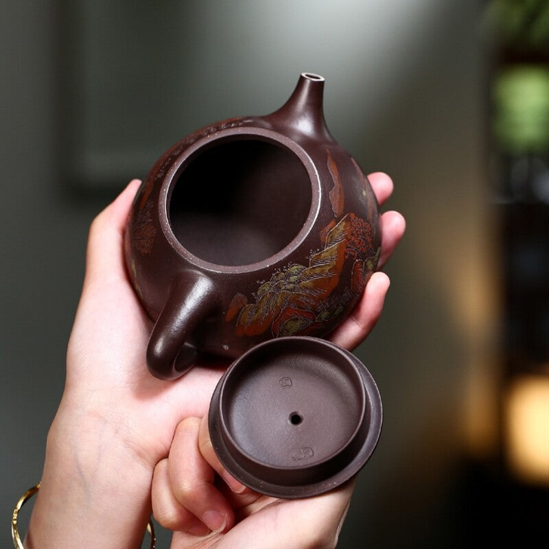 Full Handmade Tea Pot Marked Real Yixing Zisha Old Purple Clay Shipiao Pot 260ml