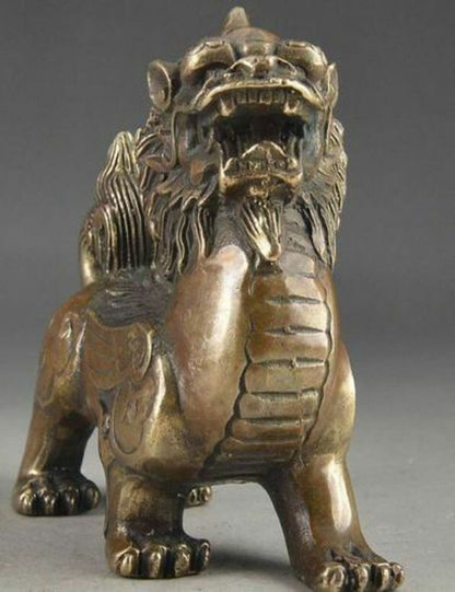 Chinese Handcarved Brass Exorcism Kirin Gather Wealth Brave Troops Pixiu Statue