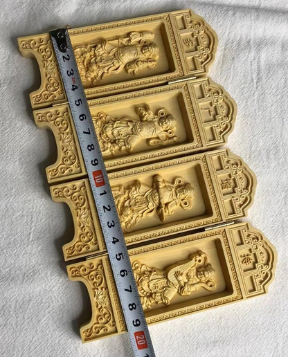 Boxwood Carving Four Tennos Folding Screen Panel Buddhist Decorative Shrine -