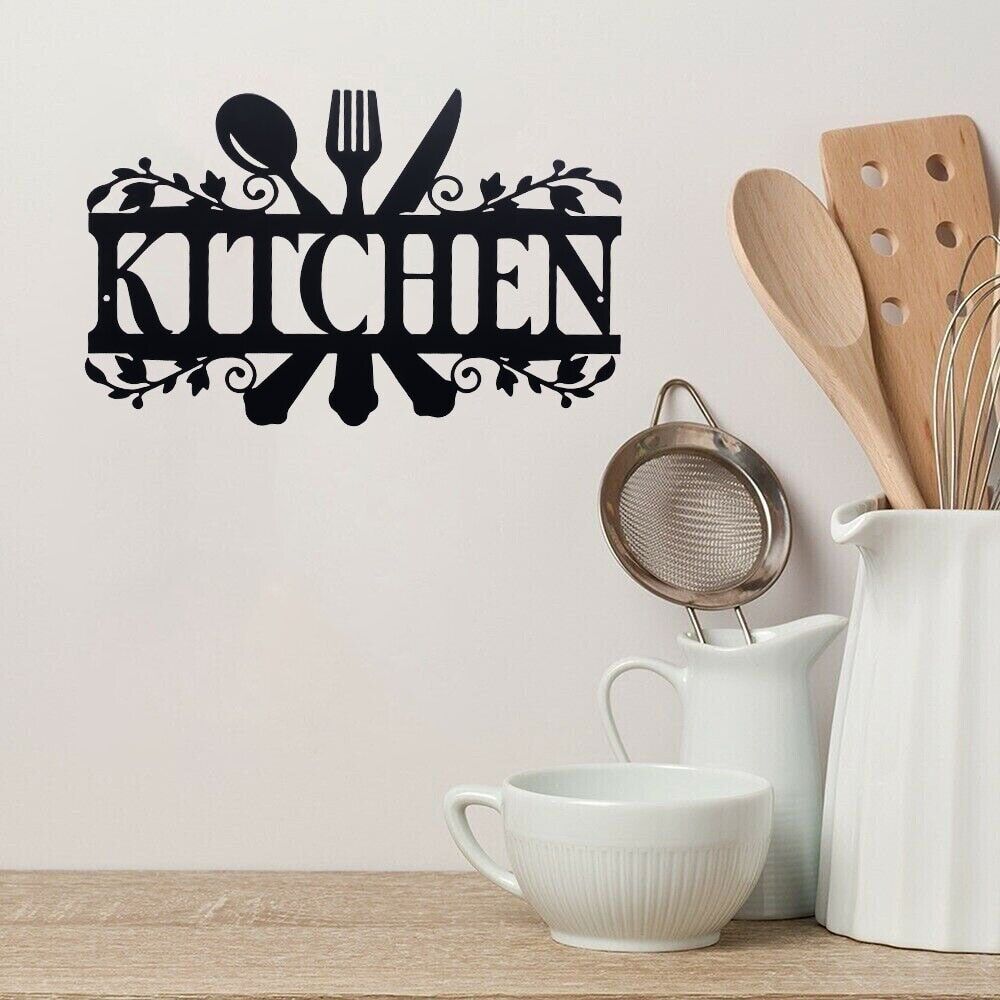 Kitchen Wall Decor Metal Black Letter Art Signs Rustic Plaques Cut Out 35.5x22cm