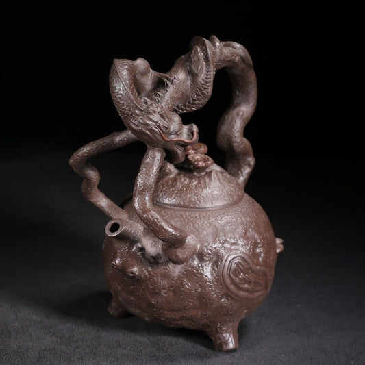 Vintage Chinese Yixing Purple Clay Teapot Zisha Ceramic Carving Dragon Teaware