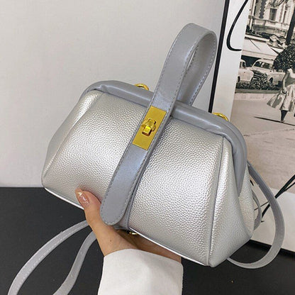 Luxury Orange Synthetic Leather Small Handbag Clutch Silver Clip Bag Gold Blue