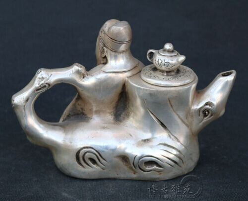 Tibetan silver tea pot hand-carved with old tree stump Teapot