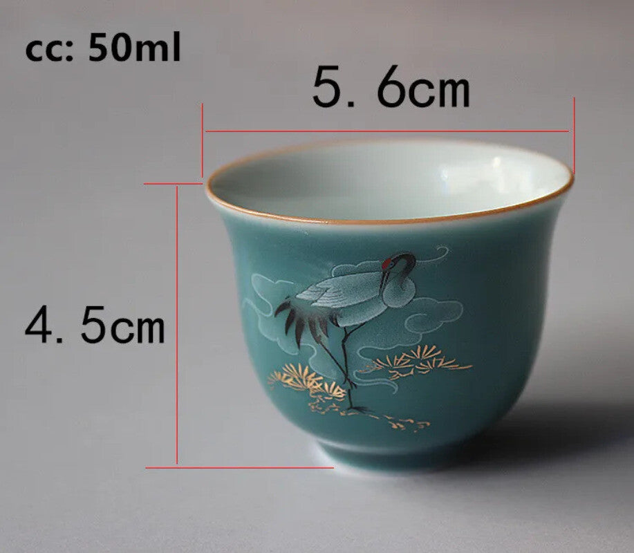 Color Glaze Crane Ceramic Teacup Household Tea Cup Chinese Tea Set Tea Ceremony