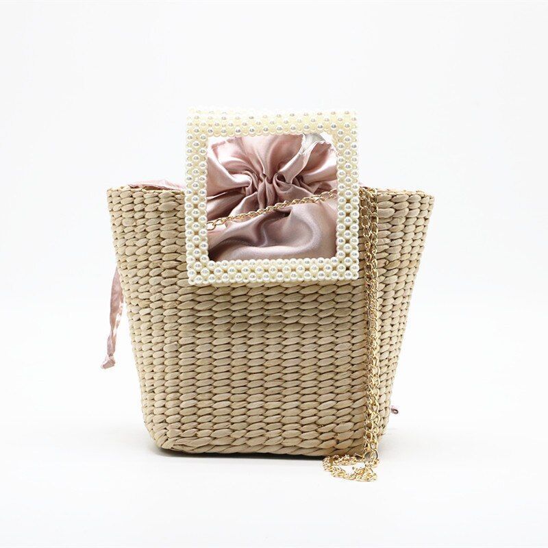 Summer Pearl Hand-woven Straw Bag Bohemian Travel Grass Woven Decoration Purse