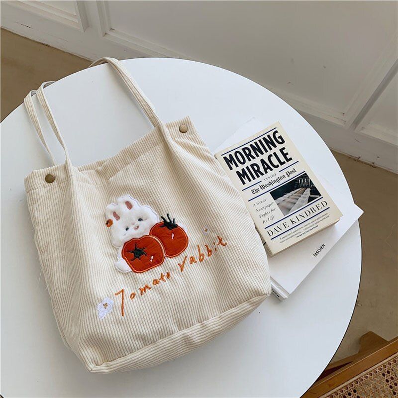 Women Handbags Corduroy Shopping Bag Canvas Magnetic Buckle Shoulder Bags Purse